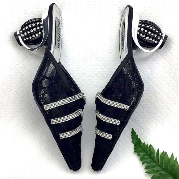 Platinum Collection by Jade Black Lace Diamond Heel Mules - Picture 4 of 15
